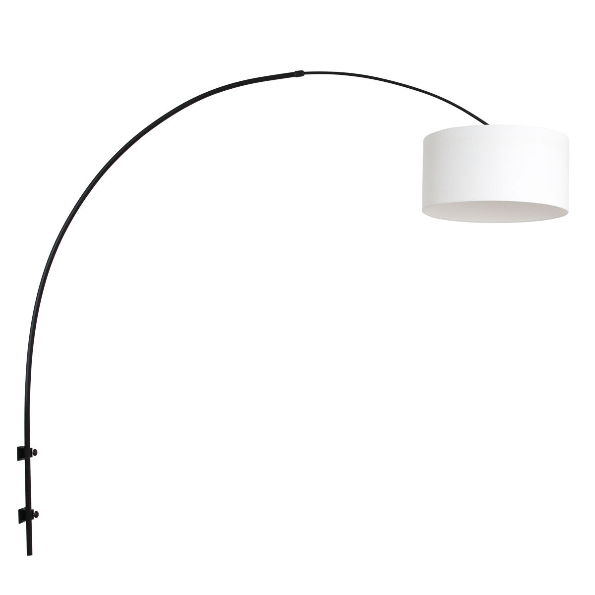 Boog wandlamp Sparkled Light 8138ZW zwart met grof wit linnen kap