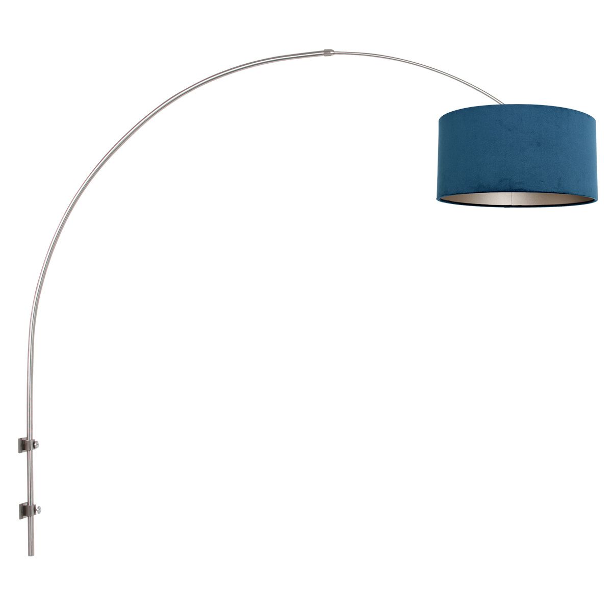 Boog wandlamp Sparkled Light 8246ST staal met blauw velours kap