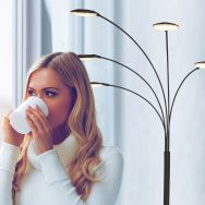 5-lichts vloerlamp Synna 1327ZW – Stijlvolle zwarte booglamp met LED en dimfunctie - Zwart - Elektronica, Glas, Metaal - S...
