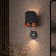Wandlamp Noor 1562ZW Zwart met leeslampje - Zwart - Metaal, Textiel - Steinhauer
