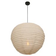 Hanglamp Bangalore 2136B - bamboe linnen kap, sfeervol statement - Beige, Zwart - Metaal, Textiel - Steinhauer