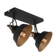 2 lichts zwart met gouden plafondspot Nove 3327ZW met E27 fitting - Goud, Zwart - Elektronica, Kunststof, Metaal - Steinhauer