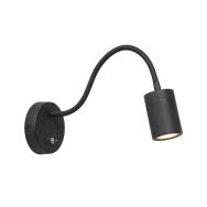 Zwarte wandlamp met flexibele arm 3390ZW Upround inclusief lichtbron - Zwart - Metaal - Steinhauer