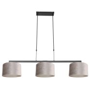 Zwarte 3-lichts hanglamp Stang 3459ZW met grijze velours kappen - Grijs - Metaal, Textiel - Steinhauer