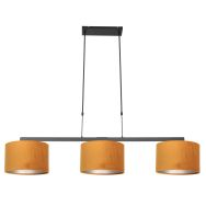 Zwarte 3-lichts hanglamp Stang 3460ZW met goudkleurige velours kappen - Goud, Zwart - Metaal, Textiel - Steinhauer