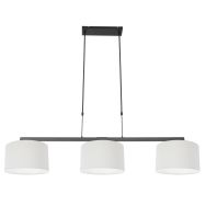 Zwarte 3-lichts hanglamp Stang 3461ZW met wit grof linnen kappen - Zwart - Linnen , Metaal - Steinhauer