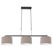 Zwarte 3-lichts hanglamp Stang 3462ZW met grijs grof linnen kappen - Grijs - Linnen , Metaal - Steinhauer