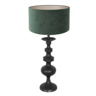 Tafellamp Lyons 3487ZW Zwart met groen velours kap en snoer schakelaar - Groen - Hout, Textiel - Steinhauer