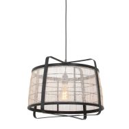 Hanglamp Capos 3511ZW zwart met jutte E27 fitting - Creme, Zwart - Metaal, Textiel - Steinhauer