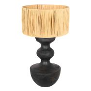 Lampe à poser Lyons 3748ZW Noire avec abat-jour en herbe naturelle et interrupteur sur cordon