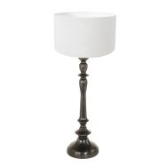 Pied de lampe noir Bois 3769ZW avec abat-jour blanc en lin épais