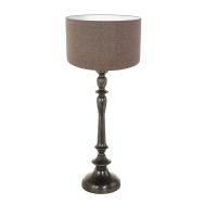 Pied de lampe noir Bois 3770ZW avec abat-jour gris en lin épais