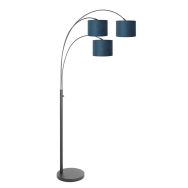 3-flammige Stehlampe Sparkled Light 3828ZW mit blauen Velourslampenschirmen