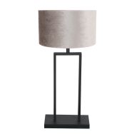Zwarte tafellamp Stang 3858ZW met grijs velours stoffen kap