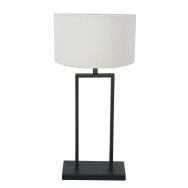 Zwarte tafellamp Stang 3860ZW met grof witte linnen stoffen kap