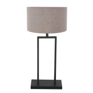 Black table lamp Stang 3861ZW with coarse gray linen shade