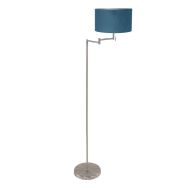 Staalkleurige vloerlamp Bella 3881ST met blauwe velours kap - Blauw, Staal - Metaal, Textiel - Steinhauer (foto 2)