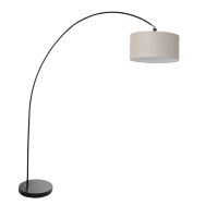 Booglamp Solva 3898ZW zwart met een grijs linnen lampenkap - Grijs - Metaal, Textiel - Steinhauer (foto 2)