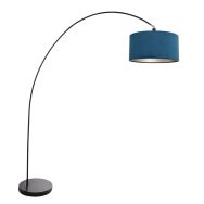 Arc lamp Solva 3900ZW black with a blue velvet lampshade