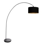 Zwarte booglamp / vloerlamp Solva 3902ZW met zwart linnen kap - Zwart - Metaal, Textiel - Steinhauer