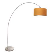 Bogenlampe Solva 3910ST Stahl mit goldfarbenem Samtlampenschirm