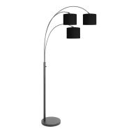 3-flammige Stehlampe Sparkled Light 3977ZW mit schwarzen Leinen-Schirm und goldfarbigem Innenraum