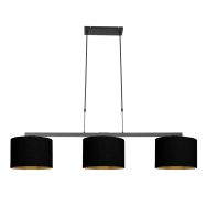 Black 3-light pendant lamp Rod 3981ZW with black linen shades with gold-colored interior