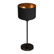 Tischlampe Noor 4418ZW – Schwarzes Stahl mit schwarzem Leinen-Schirm und goldener Innenseite