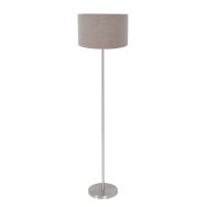 Stehlampe Noor 4433ST – Gebürsteter Stahl mit taupe Baumwollschirm