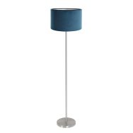 Stehlampe Noor 4435ST – Gebürsteter Stahl mit blauen Samtschirm