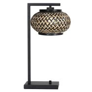 Nox Light 4461ZW – tafellamp met bamboe kap en zwart frame