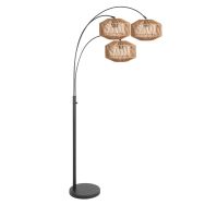 3-lichts vloerlamp Sparkled Light 4496ZW met crème geweven touw kappen