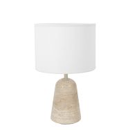 Travino 4558CR Tischlampe mit Travertinfuß und Leinen-Schirm