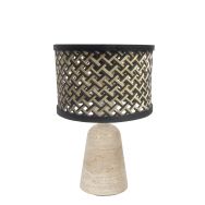 Travino 4555CR table lamp with travertine base and bamboo shade