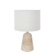 Travino 4558CR Tischlampe mit Travertinfuß und Leinen-Schirm