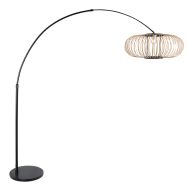 Bogenlampe Sparkled Light 4562ZW schwarz mit cremefarbenem Bambusschirm