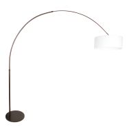 Bogenlampe Sparkled Light 4766CA cacao mit grobem weißen Leinenschirm