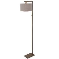 Bronzen Stehlampe Stang 4897BR mit Schalter und grobem grauem Leinenlampenschirm