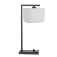 Zwarte tafellamp Stang 7120ZW met wit grof linnen kap - Zwart - Metaal, Textiel - Steinhauer
