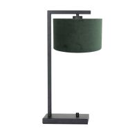 Zwarte tafellamp Stang 7121ZW met groen velours kap - Groen - Metaal, Textiel - Steinhauer