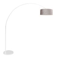 Booglamp Sparkled Light 7172W wit met luxe grijze velours kap - Wit - Metaal, Textiel, Velours stof - Steinhauer