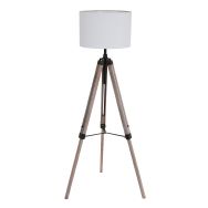 Vloerlamp Triek 7176ZW met grof witte linnen kap Ø40 cm - Zwart - Elektronica, Hout, Metaal, Textiel - Steinhauer