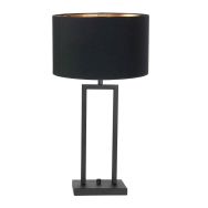 Zwarte tafellamp Stang 7194ZW met draai schakelaar en zwart met goud linnen kap - Zwart - Metaal, Textiel - Steinhauer