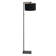 Zwarte vloerlamp Stang 7196ZW met schakelaar en zwart linnen kap - Zwart - Metaal, Textiel - Steinhauer