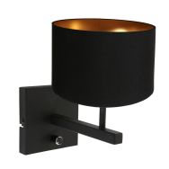Zwarte Wandlamp Stang 7200ZW met schakelaar en kap Zwart Linnen - Zwart - Metaal, Textiel - Steinhauer (foto 2)