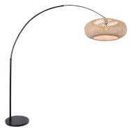 Booglamp Maze Natural 7507ZW zwart met bamboe kap Ø60 cm - Naturel, Zwart - Bamboe, Metaal - Steinhauer
