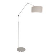 Staalkleurige vloerlamp Prestige Chic 8101ST met grijs linnen kap - Grijs - Metaal, Textiel - Steinhauer