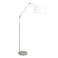 Staalkleurige vloerlamp Prestige Chic 8102ST met wit grof linnen kap - Staal - Metaal, Textiel - Steinhauer
