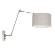 Staalkleurige wandlamp Prestige Chic 8107ST met grijs grof linnen kap - Grijs, Staal, Zilver - Metaal, Textiel - Steinhauer