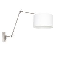 Staalkleurige wandlamp Prestige Chic 8108ST met wit grof linnen kap - Staal, Wit, Zilver - Metaal, Textiel - Steinhauer